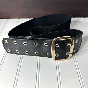 Vintage 1980’s Style Wide Belt Women’s 1X Black Faux Leather Elastic Stretch